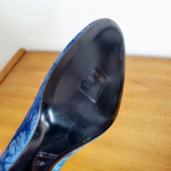 Antonia Sautter Collection Blue Velvet Damask Print Heels Shoes Handmade SZ 37 - Picture 7 of 12